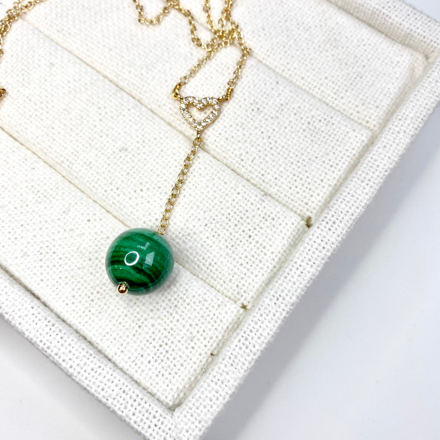 Malachite pendant on Gold Chain Necklace