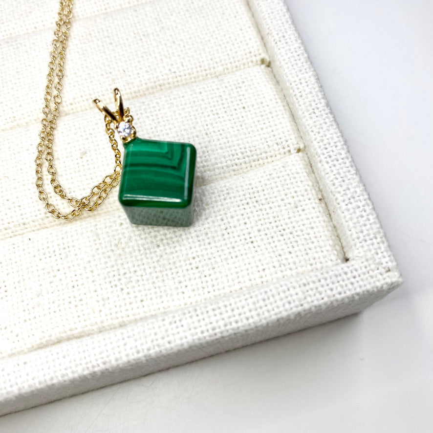 Malachite pendant on Gold Chain Necklace