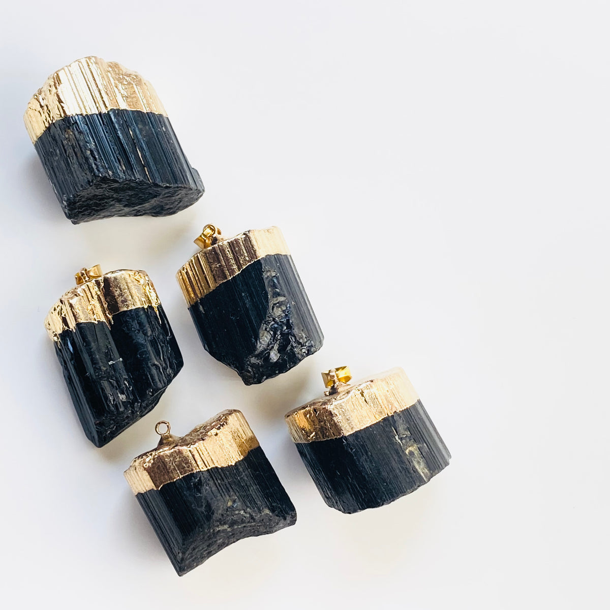 Black Tourmaline with Gold large pendant