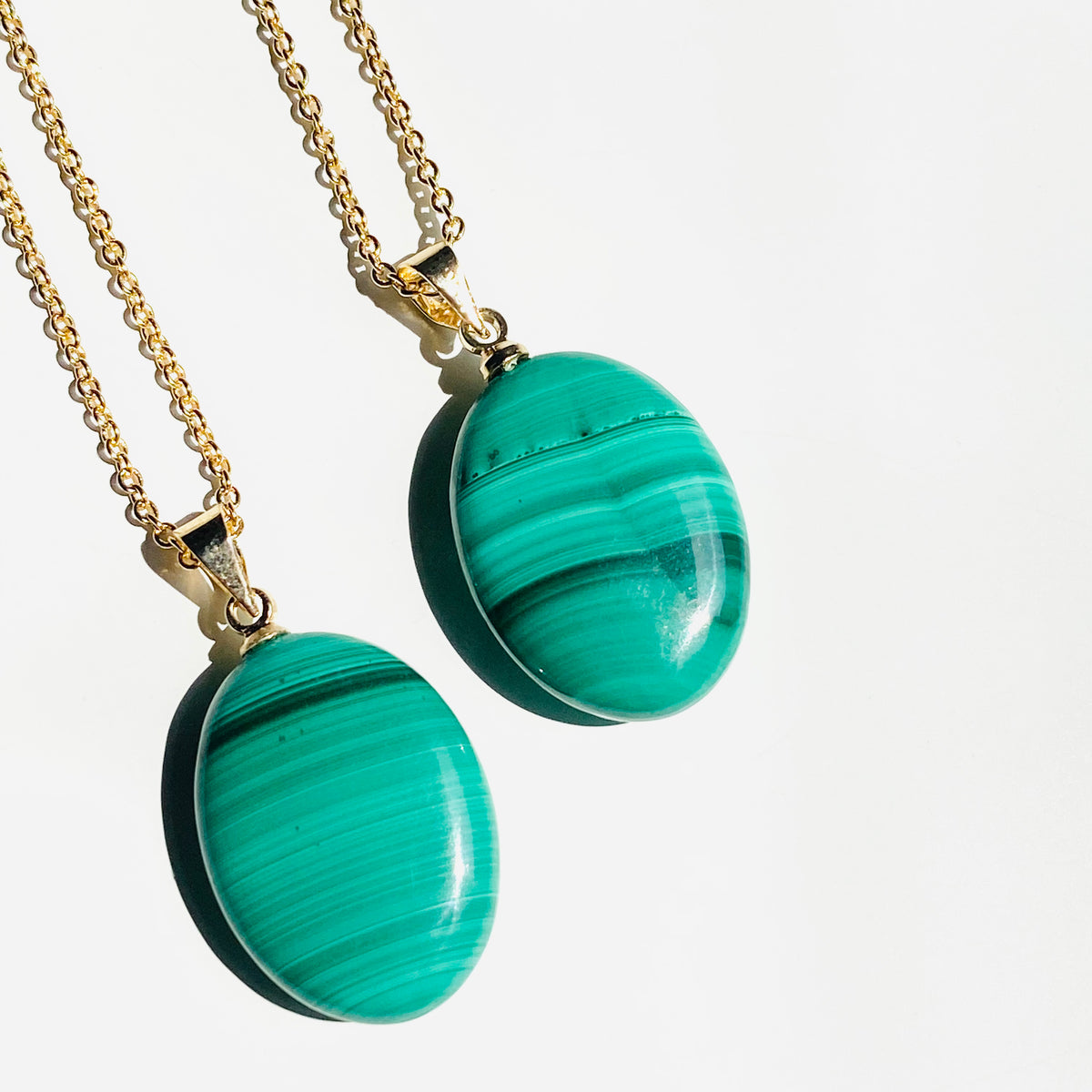 Malachite pendant on Gold Chain Necklace