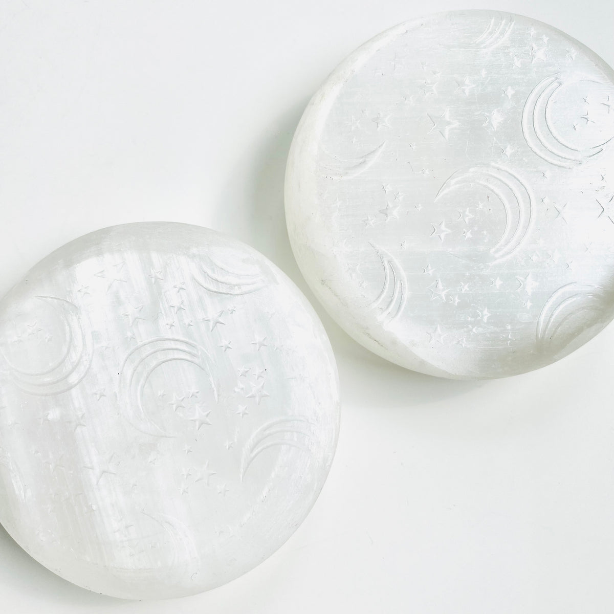 Selenite Moon and Star Charging Disc | Paperweight