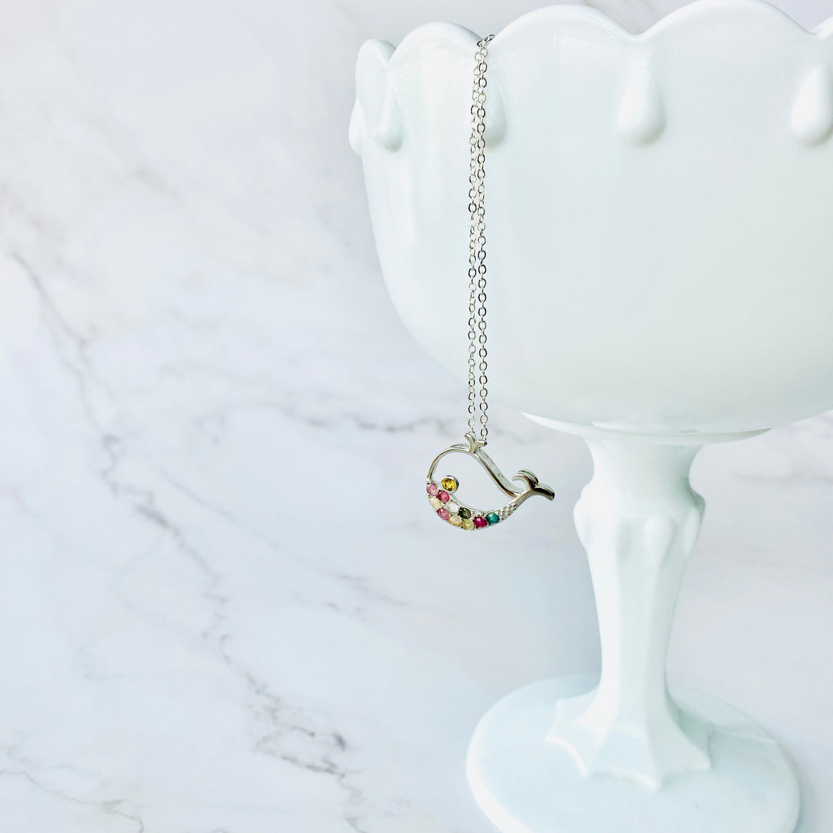 Whale Tourmaline Pendant on Silver Necklace Chain