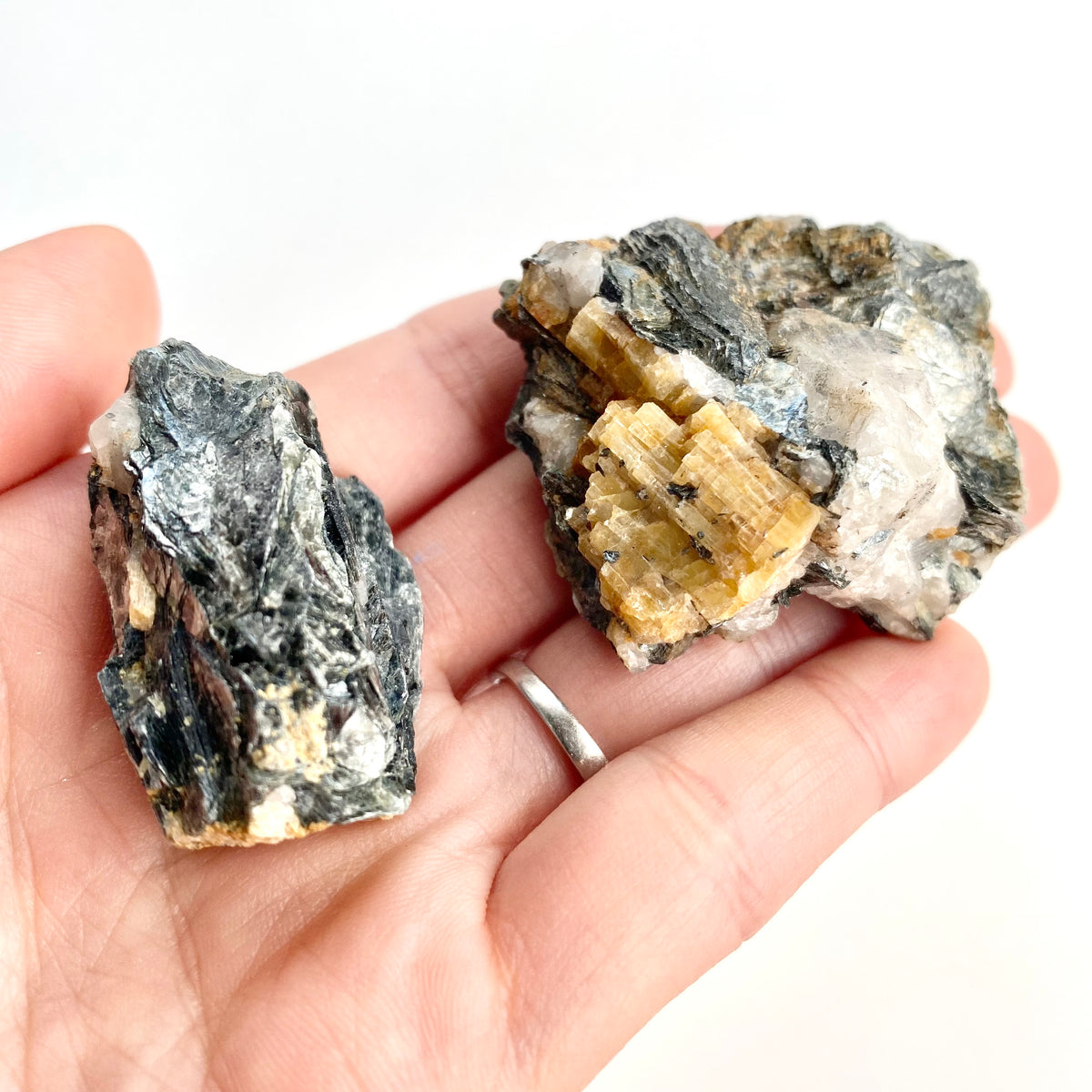 Yellow Tourmaline in matrix with Quartz + Mica